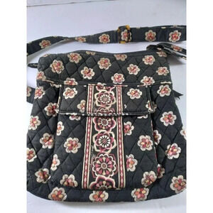 Vera Bradley Purse Black Floral 9.5 X 10" Adjustable Strap Tortoise Shell Buckle